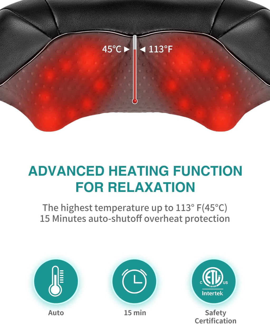 Shiatsu Neck Massager with Heat for Pain Relief Deep Tissue, 2026 Upgraded 3D Back Shoulder Kneading Massage Pillow