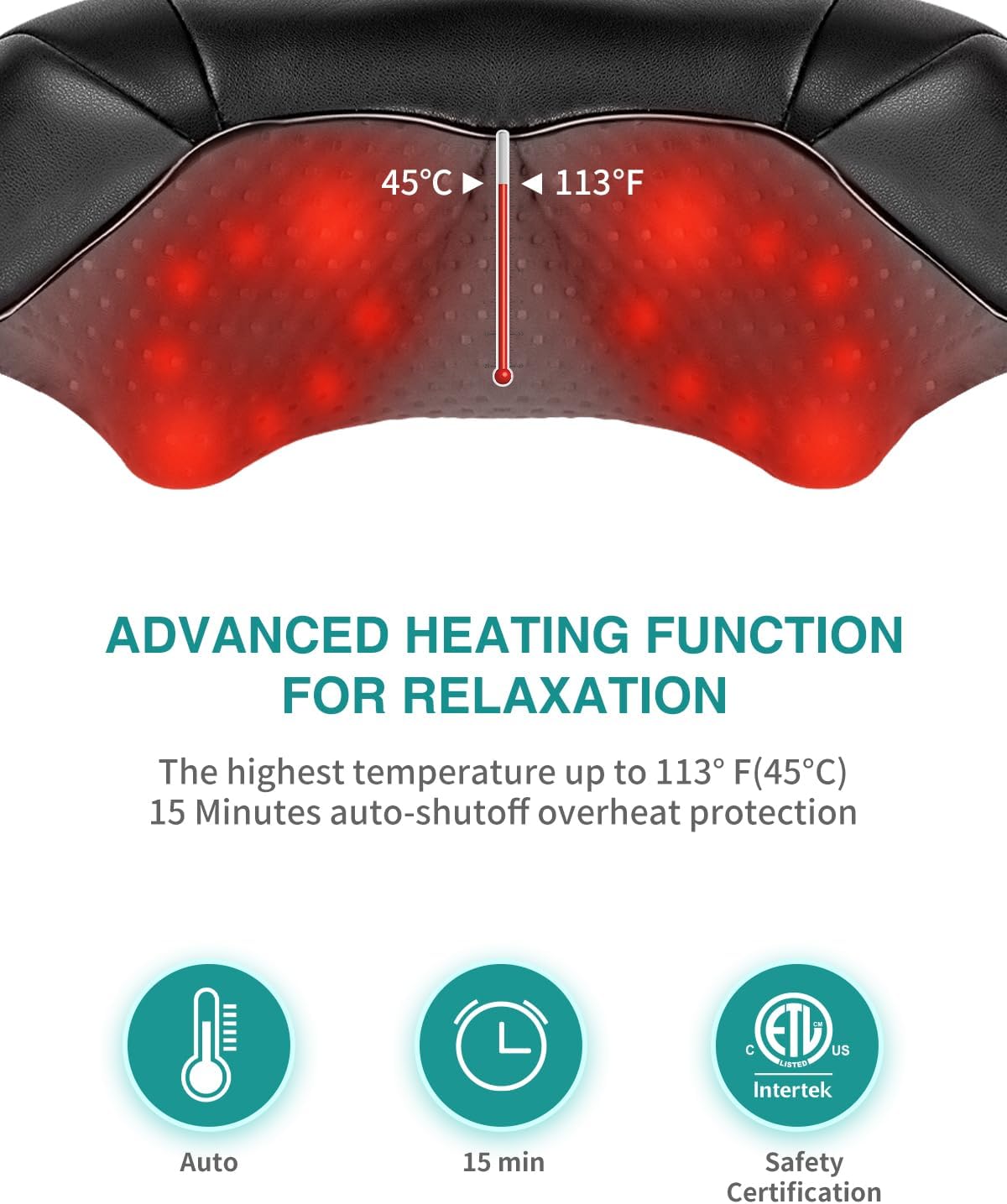 Shiatsu Neck Massager with Heat for Pain Relief Deep Tissue, 2026 Upgraded 3D Back Shoulder Kneading Massage Pillow