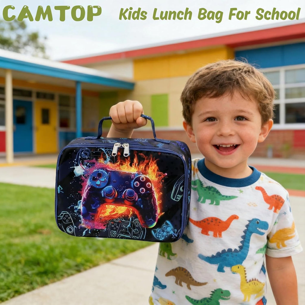 Lunch Box Kids Boys Insulated Lunch Cooler Bag Reusable Lunch Tote Kit for School Travel，Black