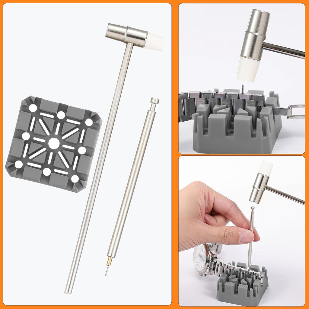 Watch Link Removal Tool Kit, Watch Band Adjustment & Resizing Tool with Double-Head Hammer,Metal Watch Band Link