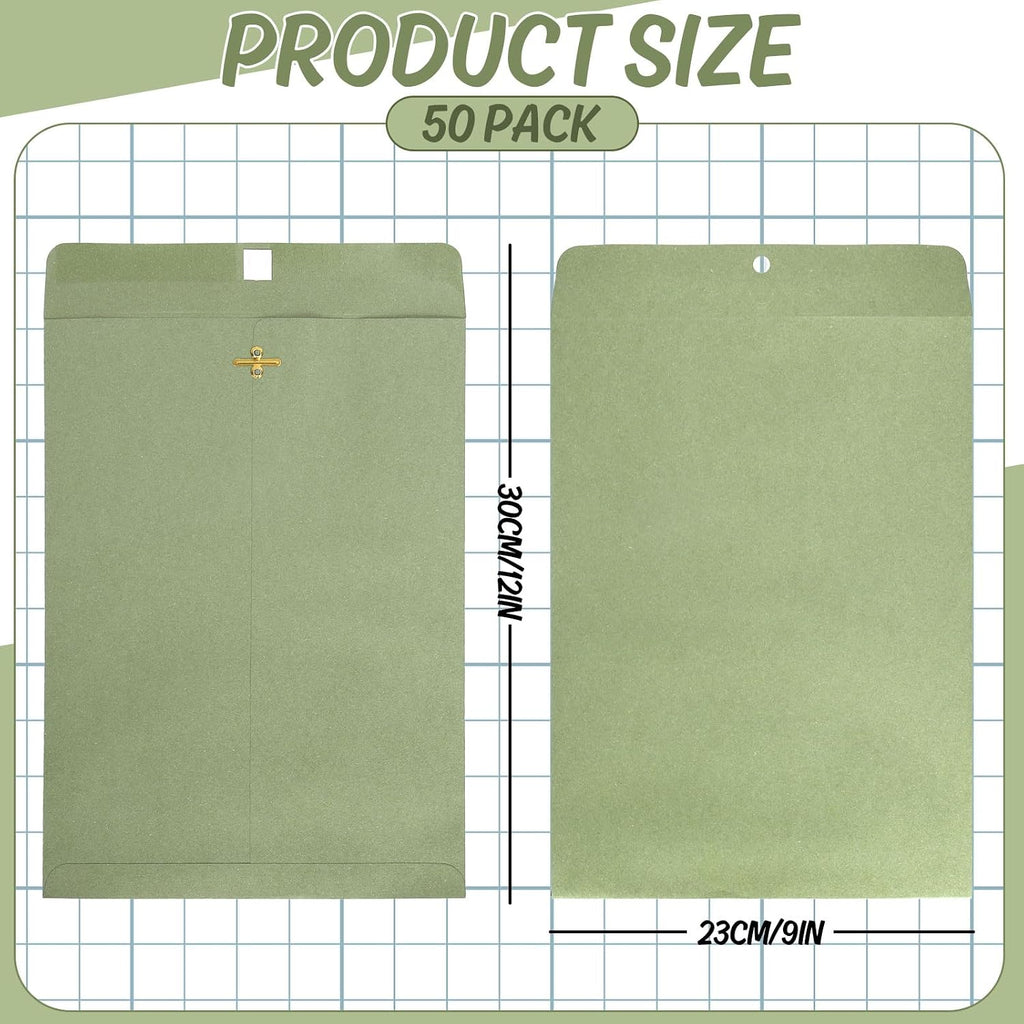 9 x 12 Inch Clasp Envelopes Manilla Envelopes Saga Green Gummed Mailing Envelopes with Clasp Closure & Gummed Seal