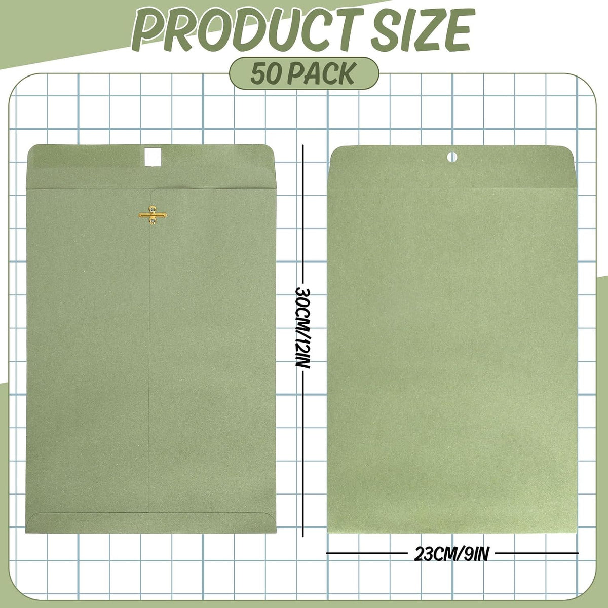 9 x 12 Inch Clasp Envelopes Manilla Envelopes Saga Green Gummed Mailing Envelopes with Clasp Closure & Gummed Seal
