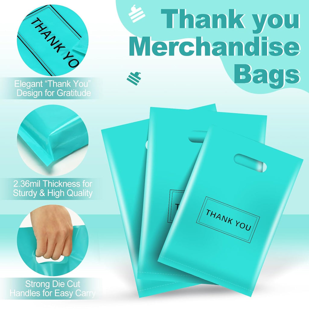 Thank You Bags for Small Business, 200pcs Plastic Retail Bags Merchandise Bags with Handles Bulk Large Reusable