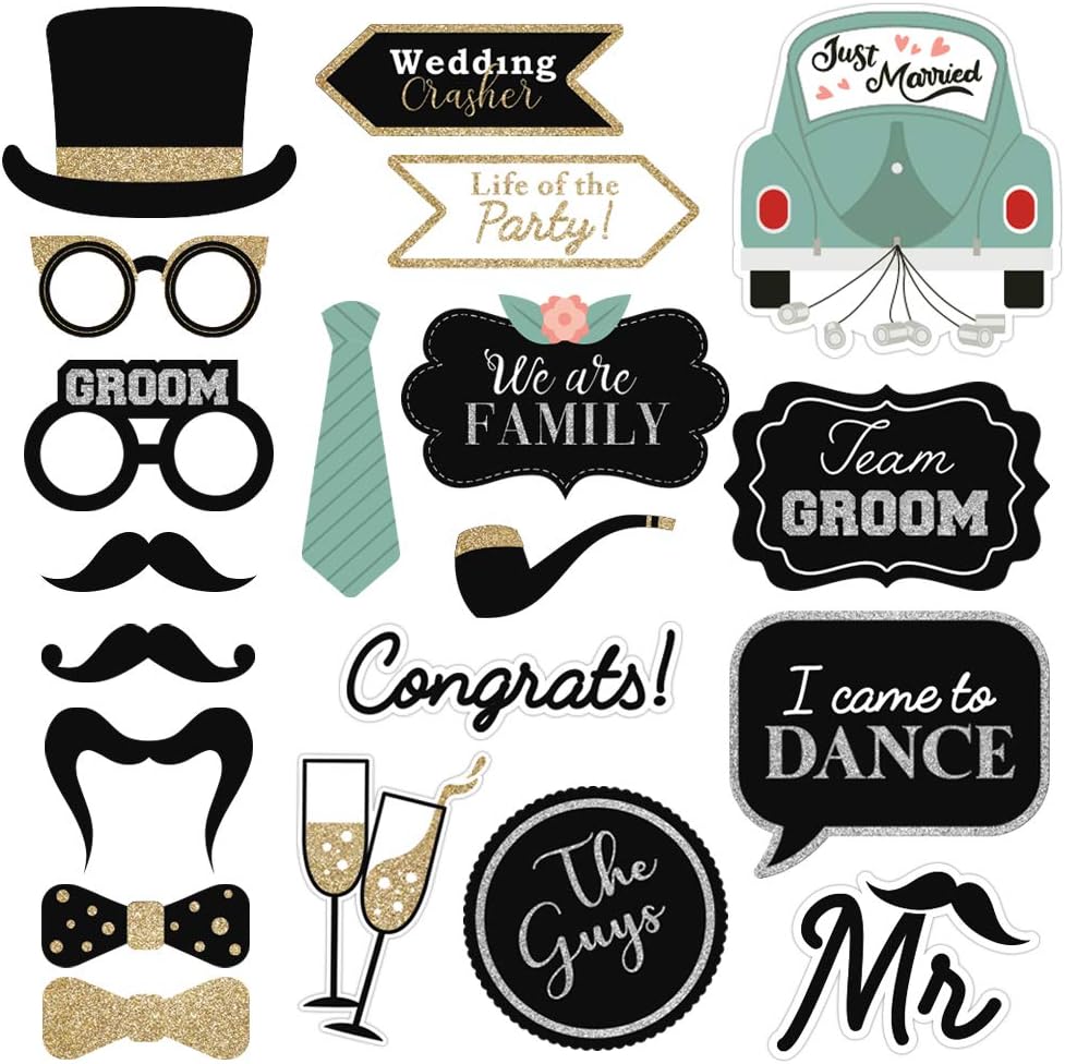 Fully Assembled Wedding Photo Booth Props - Set of 40 - Pink & Teal