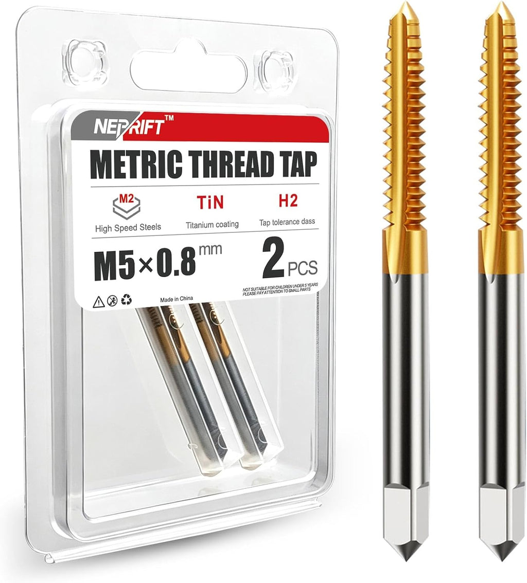 2 Pcs M5 x 0.8 Metric Thread Tap, M2 HSS Right Hand Thread Milling Tap