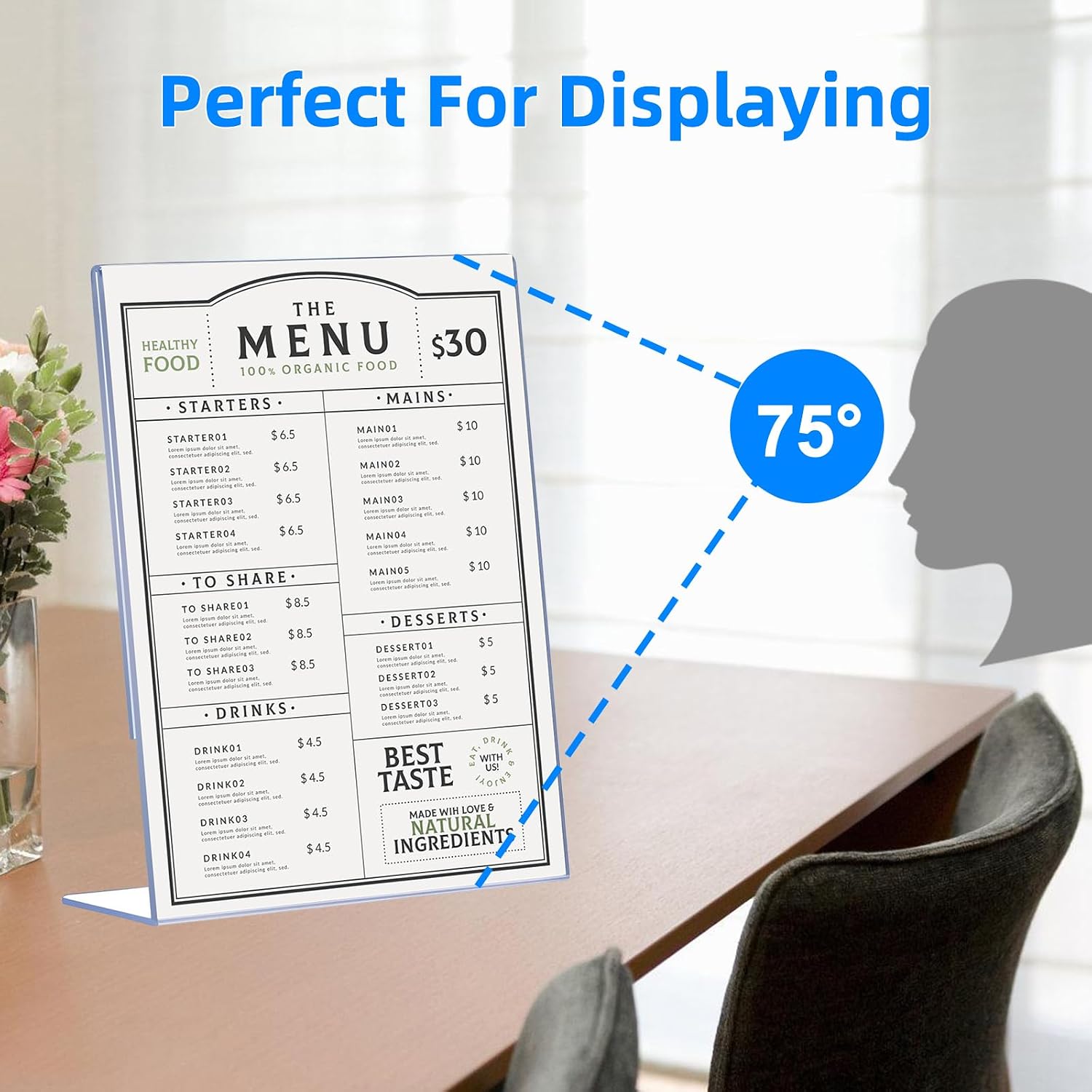 12 Pack Acrylic Sign Holder 8.5 x 11, Clear Plastic Display Stands for Tabletop, L-Shape Acrylic Stands for Flyers