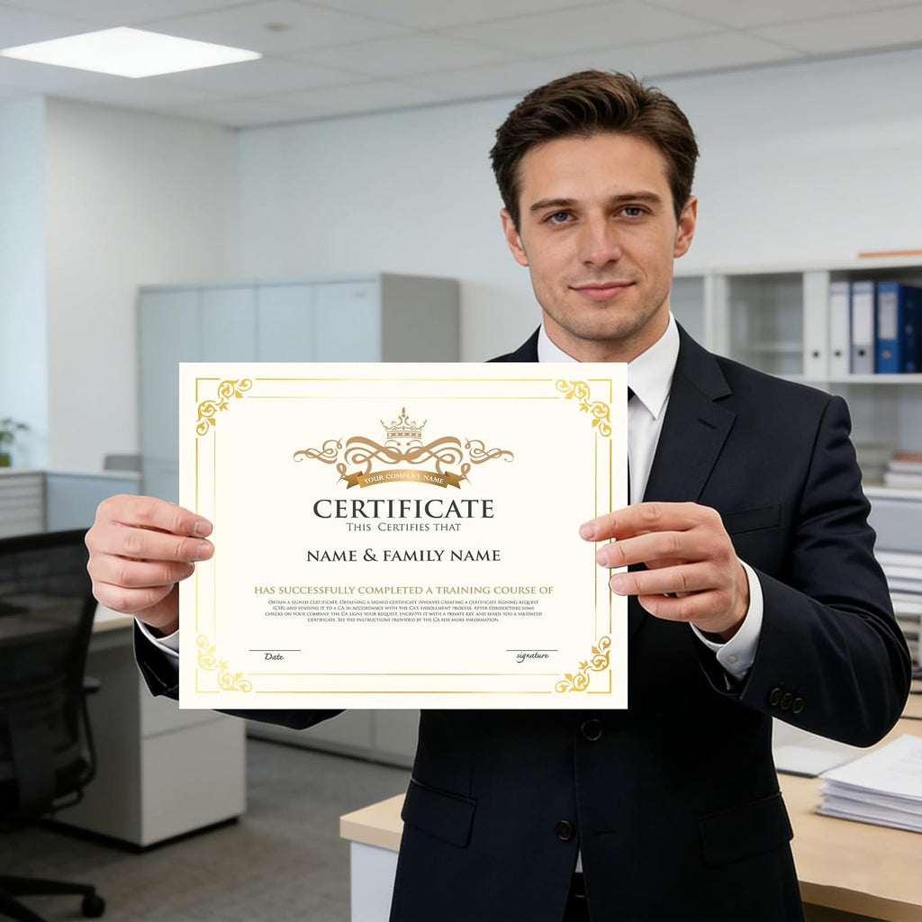 50 Sheets Gold Foil Border Certificate Paper 8.5 x 11 Printable | Smooth heavyweight paper,Ideal for diplomas &