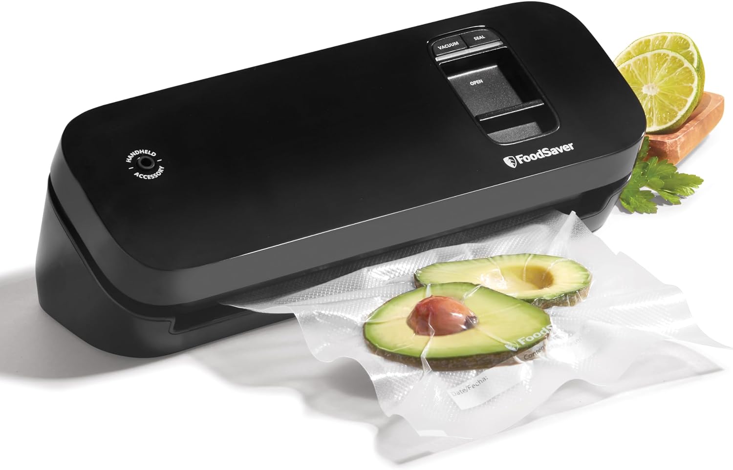 Space Saving Food Vacuum Sealer, Black with 2 Quart Vacuum Seal Bags, Pack of 1, Compact (Black)