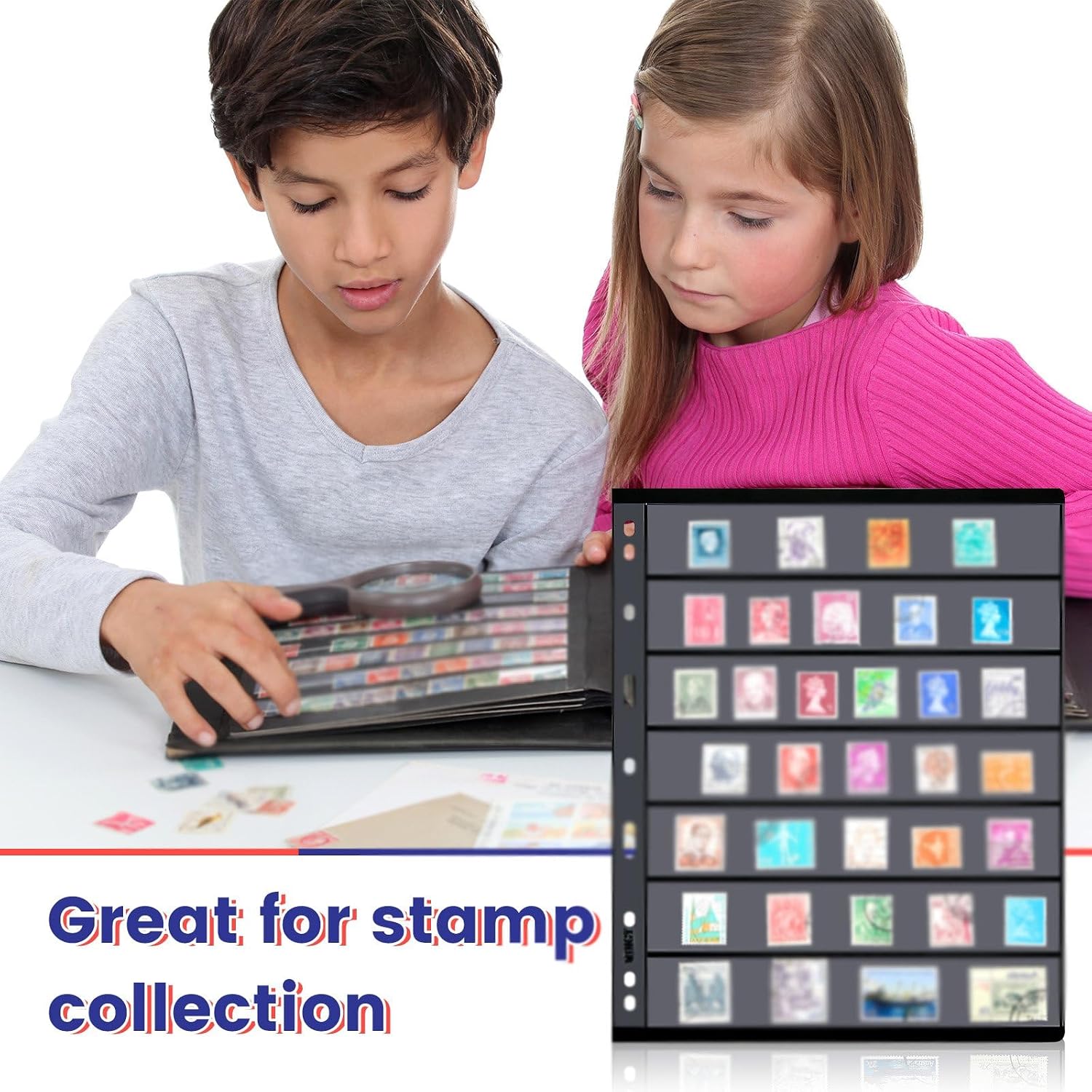 30 Pieces stamp collecting supplies stamp collector pages Album sheets with Standard 9 Hole Binder Sleeves(4/5/6/7 Rows)