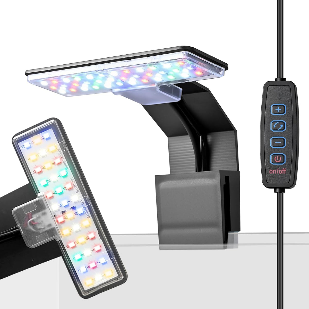 Mini Clip-On Aquarium Light 7W USB Dimmable Fish Tank Lamp with 3 Light Modes (Full Spectrum/White/RGB), 9-Level