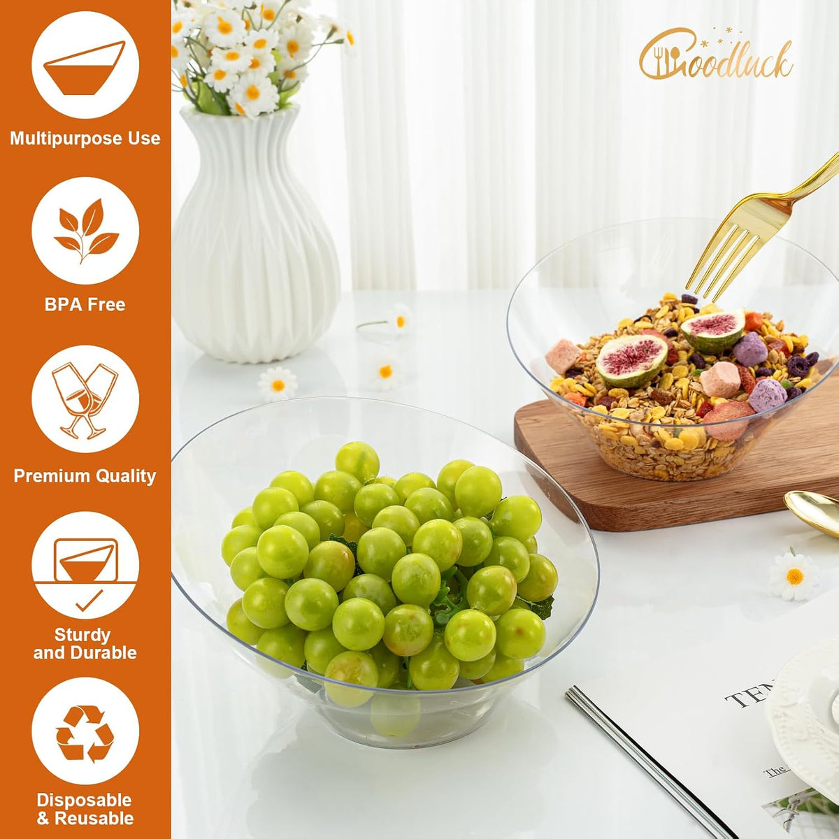 12 Pack Clear Plastic Serving Bowls for Party - 20 OZ