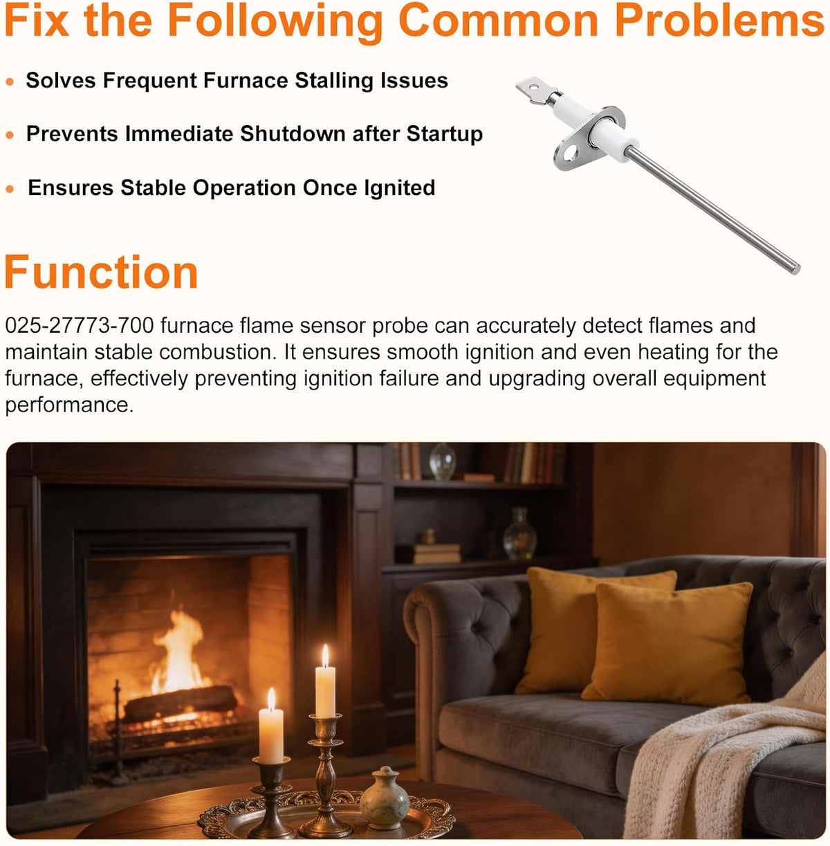 025-27773-700 Furnace Flame Sensor Rod, for York, Coleman, Luxaire
