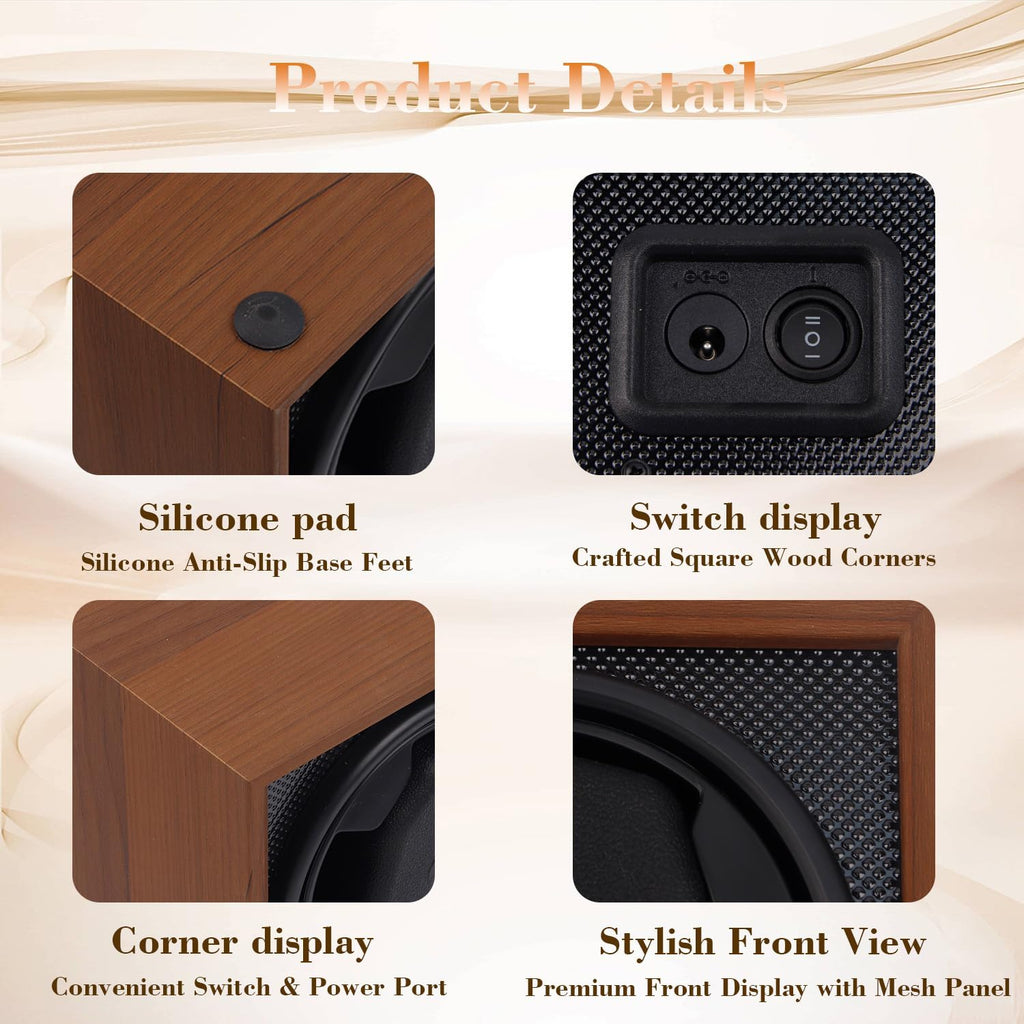 Automatic Single Watch Winder Box for Watches | Single Watch Rotator with Ultra-Quiet Motor, Walnut Wood Grain Case