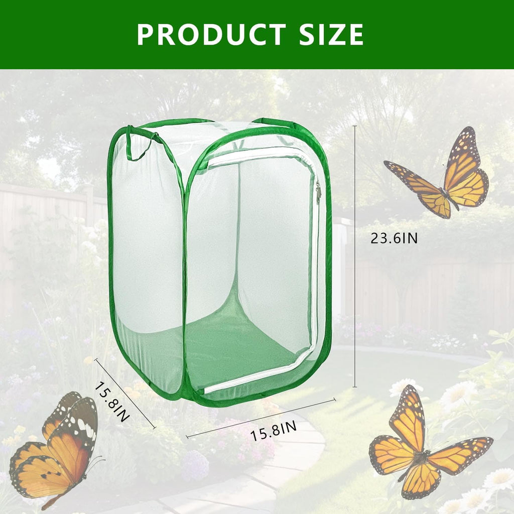 Butterfly House Habitat Insect Cage Clear See Through Pop-up Collapsible Butterfly Enclosure-Medium 15.8"x15.8"x23.6"