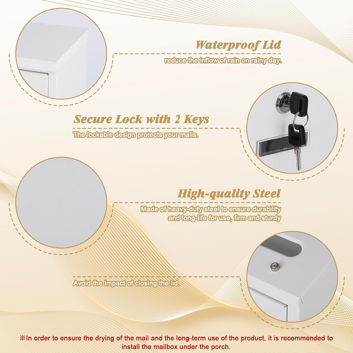 Mail Boxes with Key Lock,Locking Mailbox Wall Mounted,Security Metal Mailbox Drop Box, Modern Large Capacity,Steel