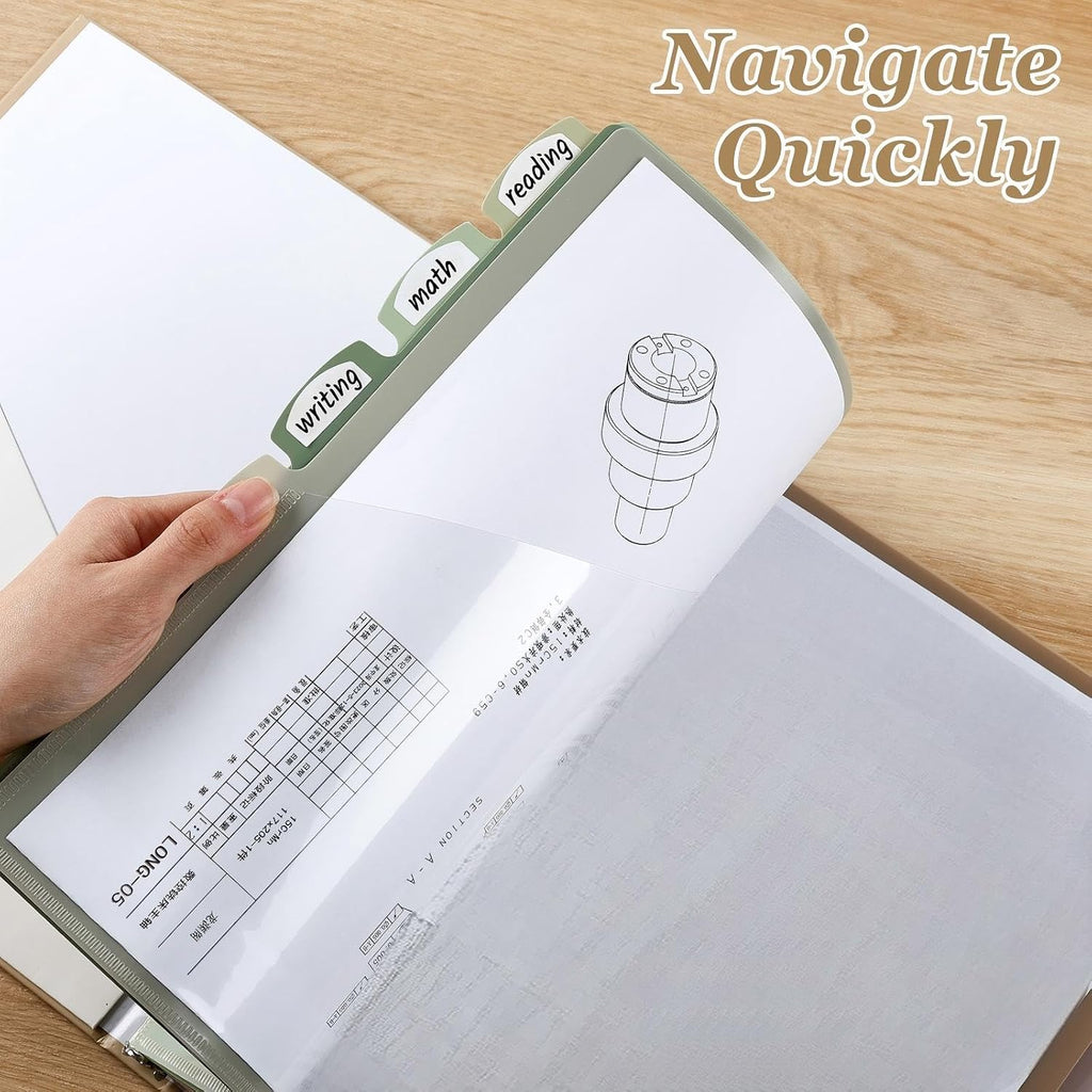 24 Pcs Binder Dividers for 3 Rings Binders Index Dividers with Two Clear Pockets Plastics Sheets Protectors with Tab