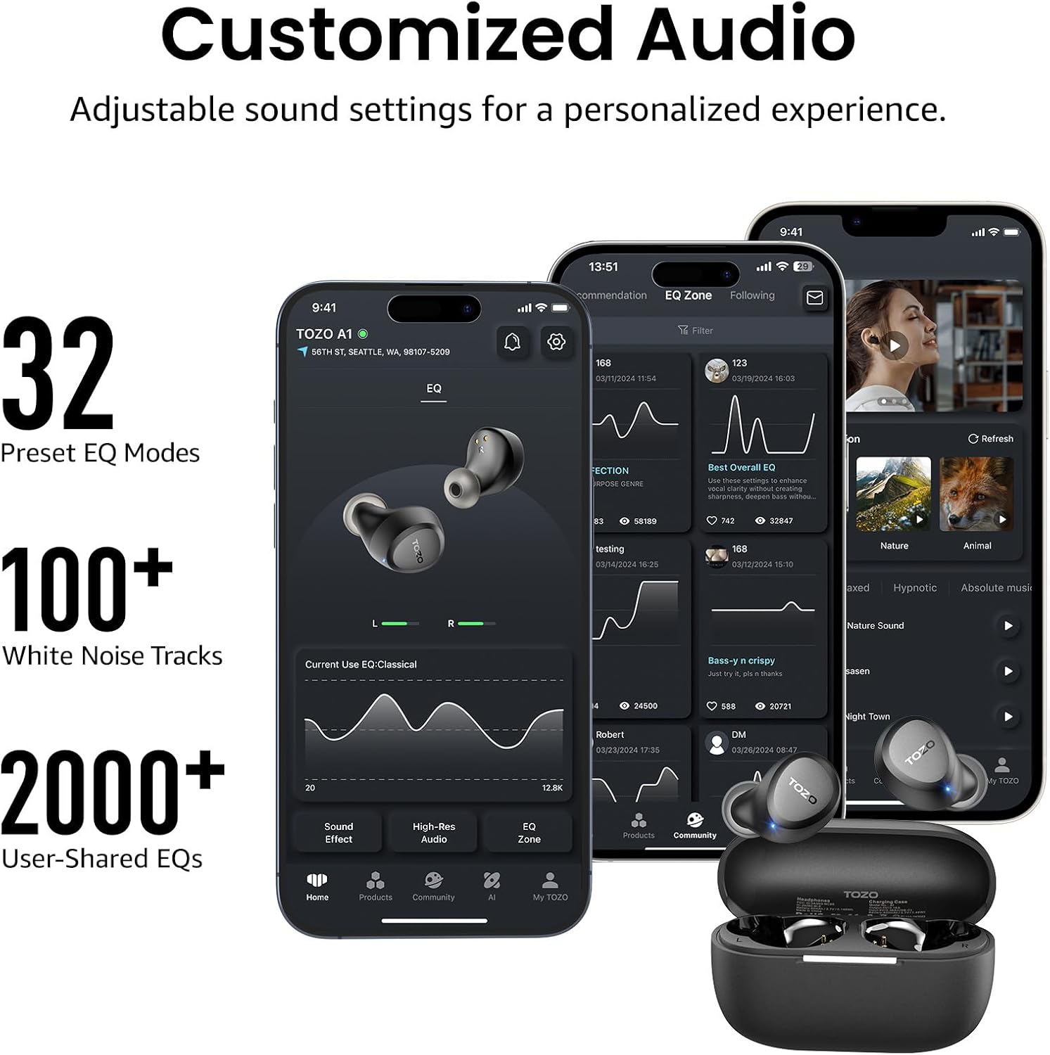 A1 Wireless Earbuds Bluetooth 5.3 Light Weight in Ear IPX5 Waterproof Headphones 2 Mic for AI Calls, Immersive