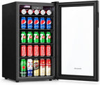Beverage Refrigerator and Cooler, 116 Can Mini Fridge with Glass Door for Soda Beer or Wine for Office or Bar with