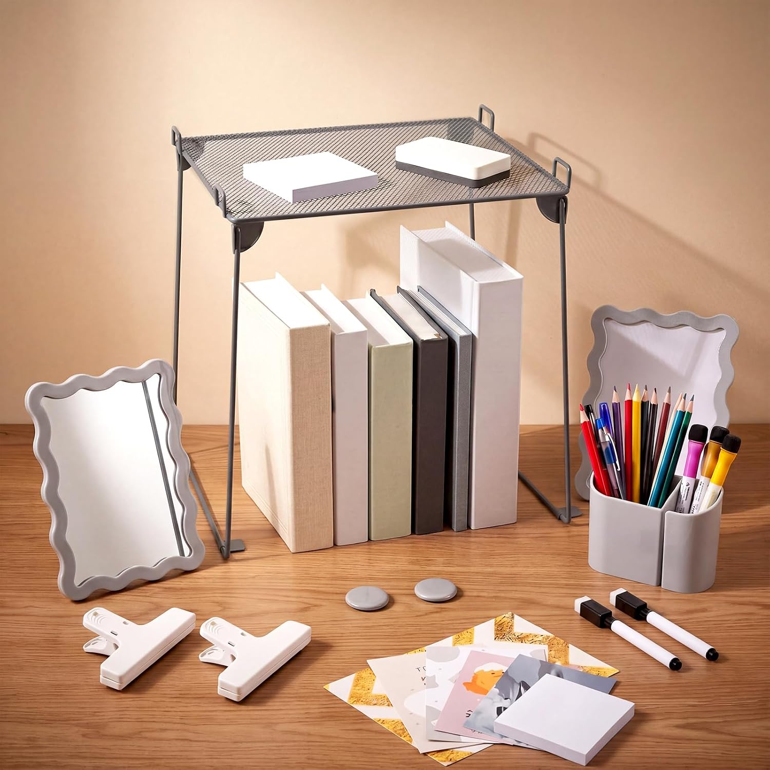 12 Pcs Gray Locker Accessories Kit with Locker Shelf Magnetic Mirror Magnetic Pen Holder Whiteboard Marker Eraser