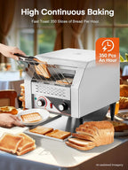 Commercial Conveyor Toaster, 350 Slices/Hour Electric Stainless Heavy Duty Restaurant Toaster, with Dual Heating