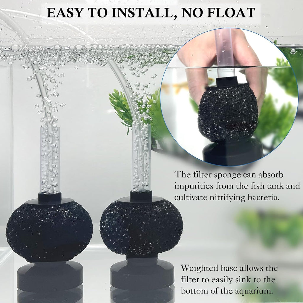 2 Pack Aquarium Bio Sponge Filter: Diameter 2.5in Mini Air-Powered Fish Tank Filter, Quiet Small Sponge Filter for up