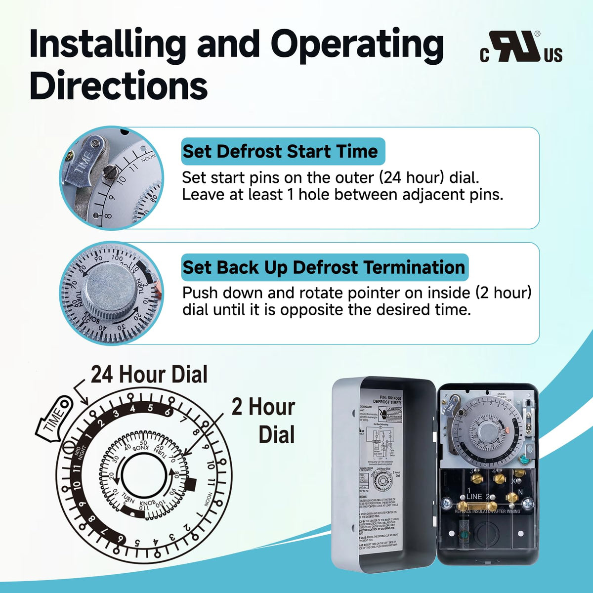 S8145-00 Commercial Refrigeration Defrost Control Timer 40A 2HP 120VAC 60Hz