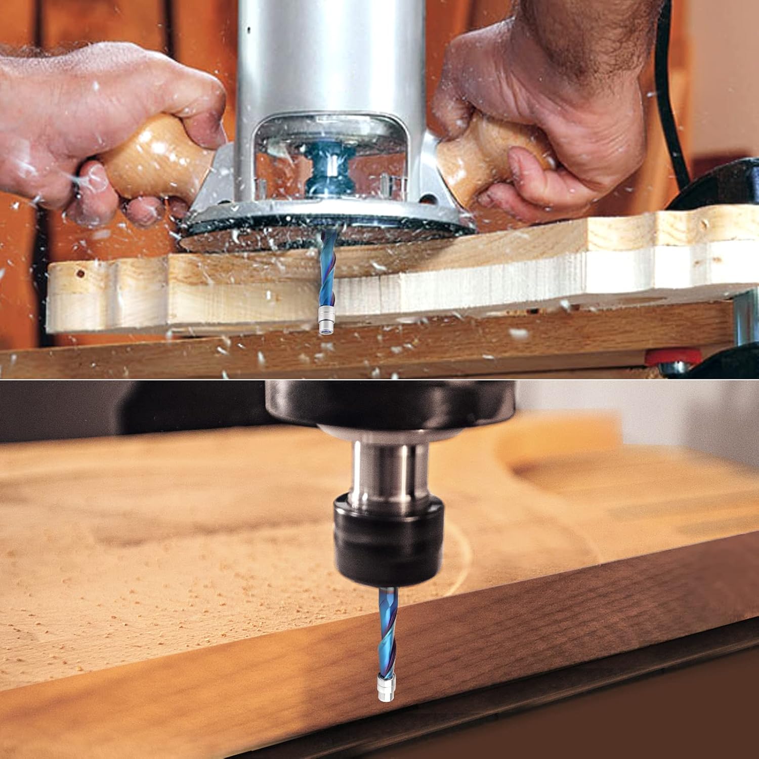 Upcut Spiral Flush Trim Router Bit, 1/4 Inch Shank Solid Carbide Flush Trim Router Bits Spiral with Nano Coated by