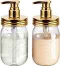 Plastic Mason Jar Soap Dispenser with Pump Lid 16OZ -2 Pack Gold | Refillable BPA-Free Hand Soap Dispenser Set with