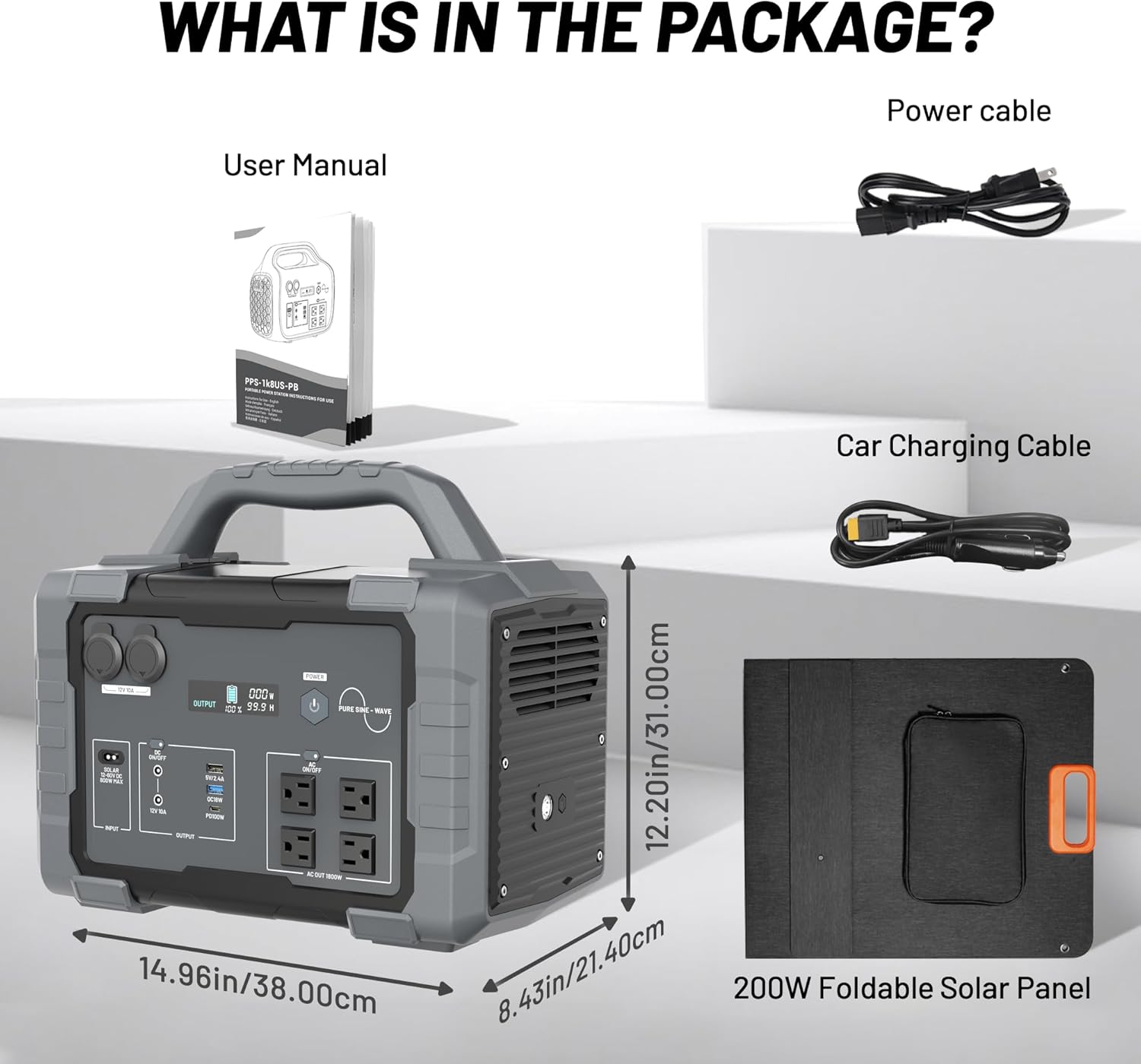 Solar Generator 1800W (3600W Surge) with 200W Solar Panel, 1024Wh LiFePO4 Portable Power Station Kit, 1.5H AC Fast