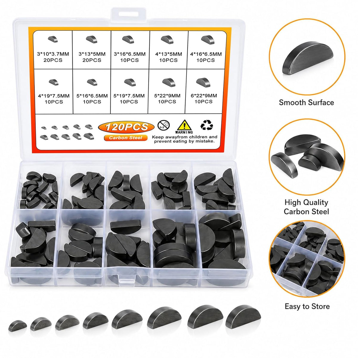120 Pcs Woodruff Key Assortment Kit, Crankshaft Flywheel Keys