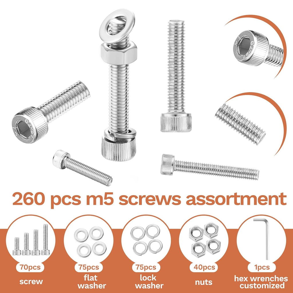 Hapric 260 Pcs M5 Screw Assortment Kit, M5x 8-35MM Bolts Kits