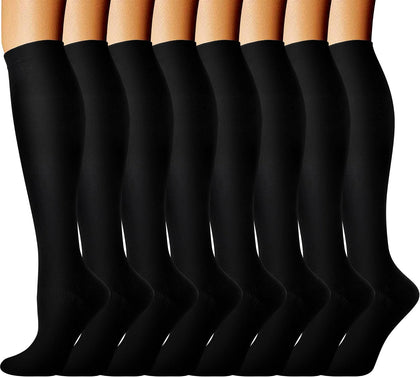 8 Pairs Wide Calf Compression Socks for Women Men 15-20 mmHg Knee High