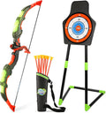 Archery Toy Set for Kids, LED Light Up Bow and Arrow Set with 10 Suction Cup Arrows, Standing Target & Quiver, Indoor