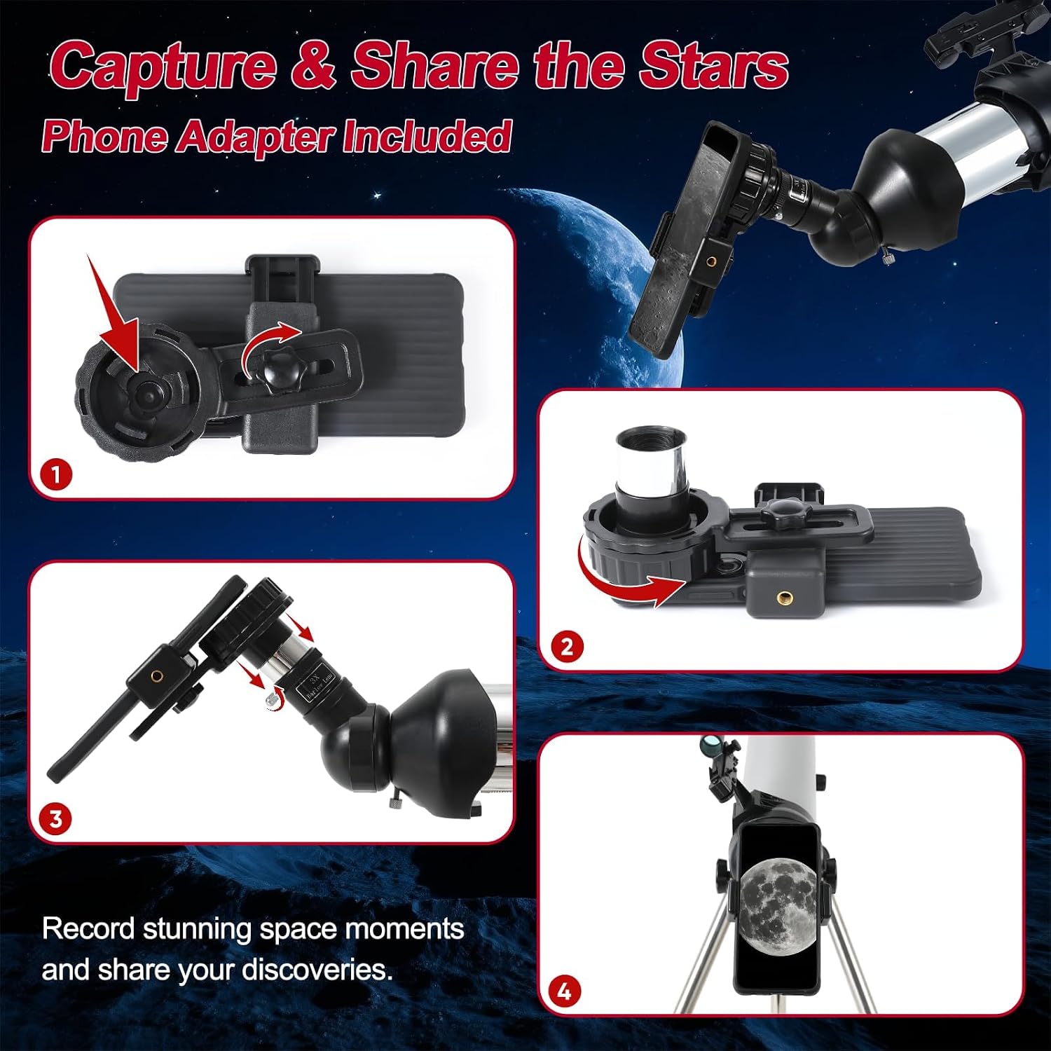 Telescope for Adults – 80mm Refractor Telescope with 600mm Focal Length, Tripod, Barlow Lens & Phone Adapter High