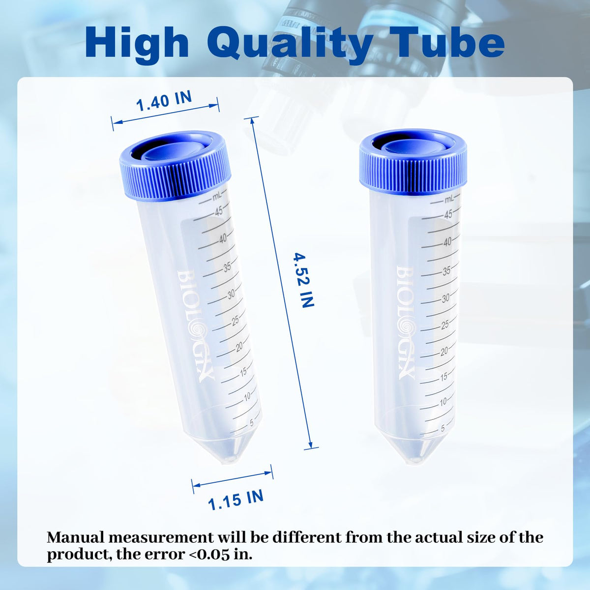 50ml Centrifuge Tubes, 16000 RCF, Plug-Seal Caps, Bulk, 25Pcs