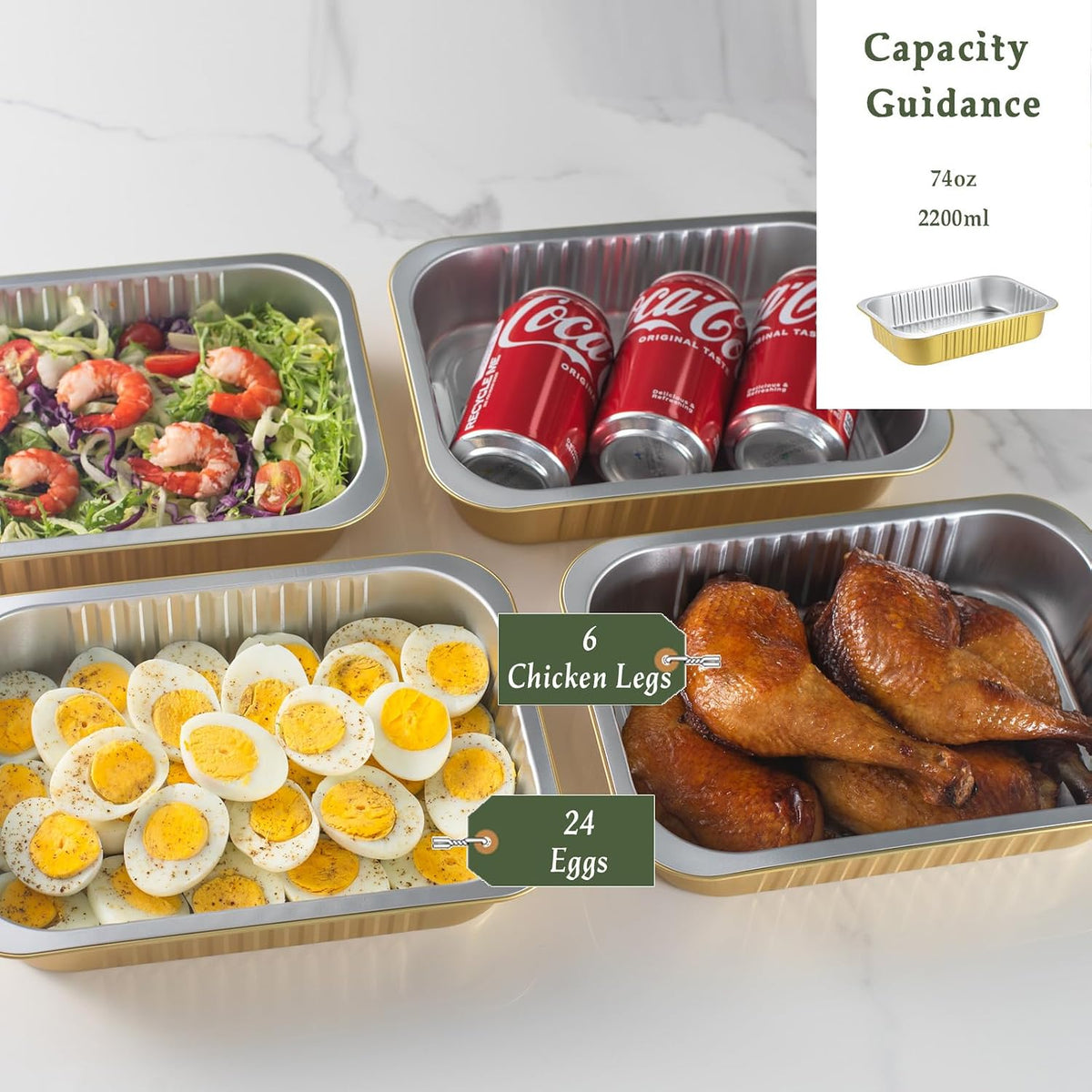 74oz Aluminum Foil Pans with Lids, 5 Pack, 10 x 7 Inch