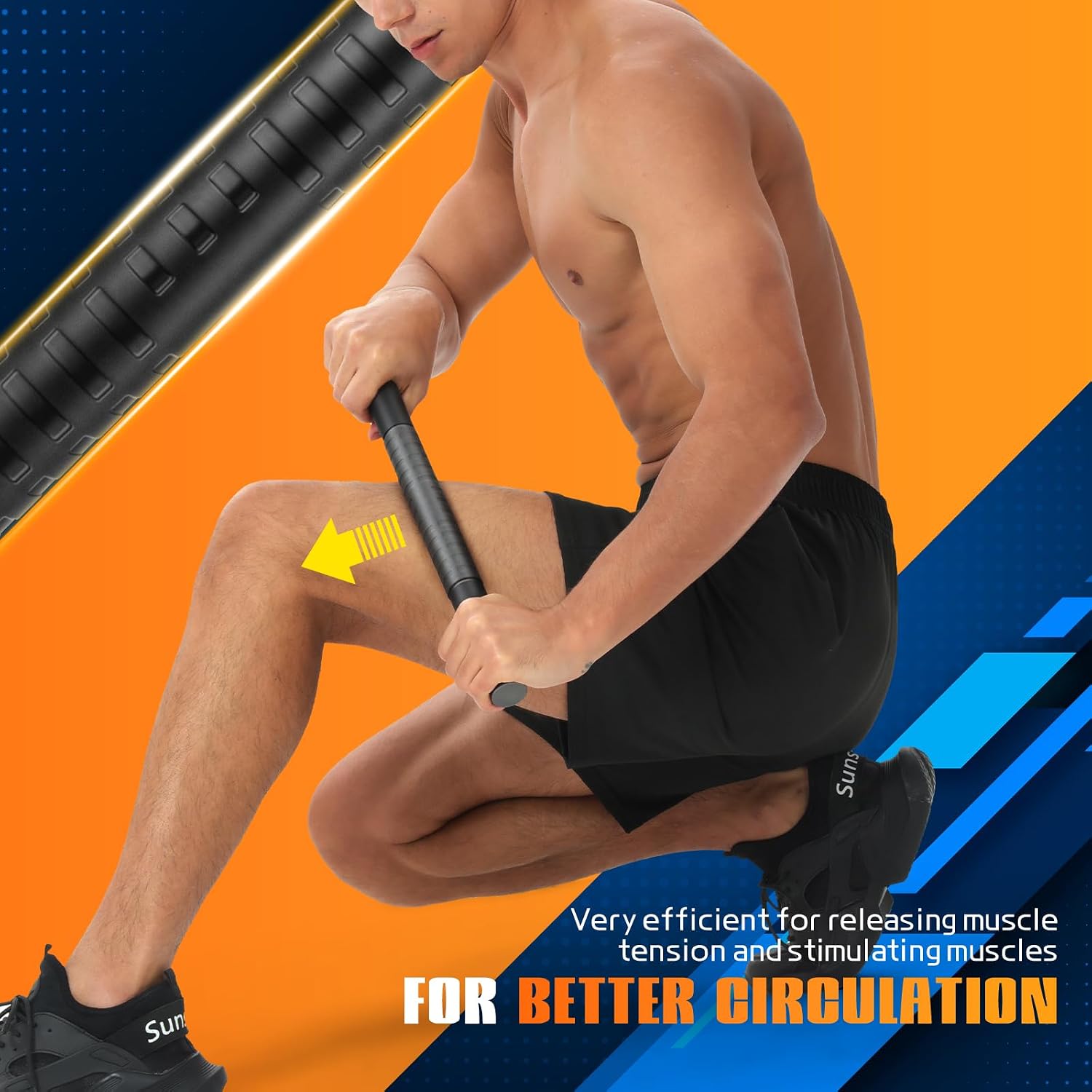 Muscle Roller Stick,17" Massage Roller for Muscle Deep Tissue Massage Black