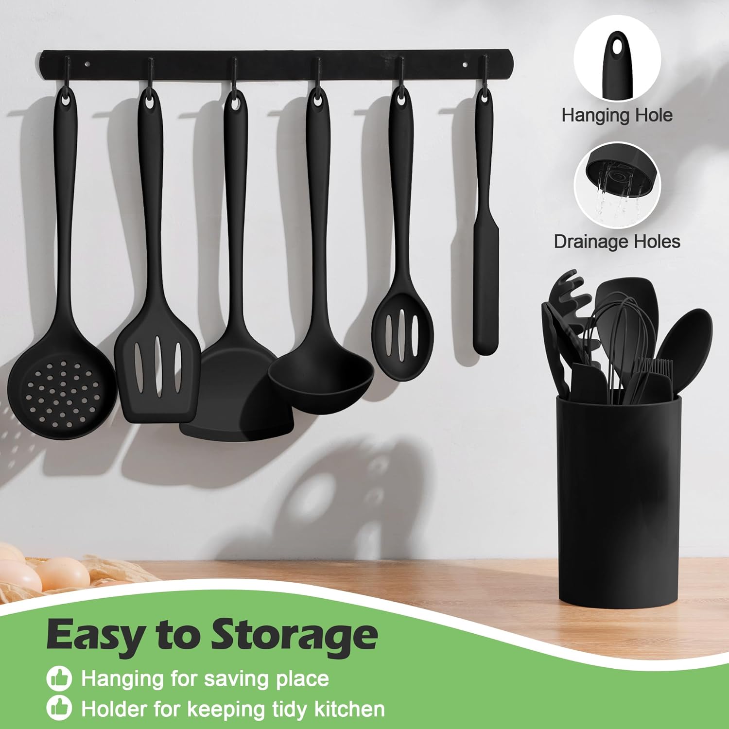 Silicone Cooking Utensil Set, 15pcs Kitchen Utensils with Holder for Nonstick Cookware, Heat Resistant Nontoxic