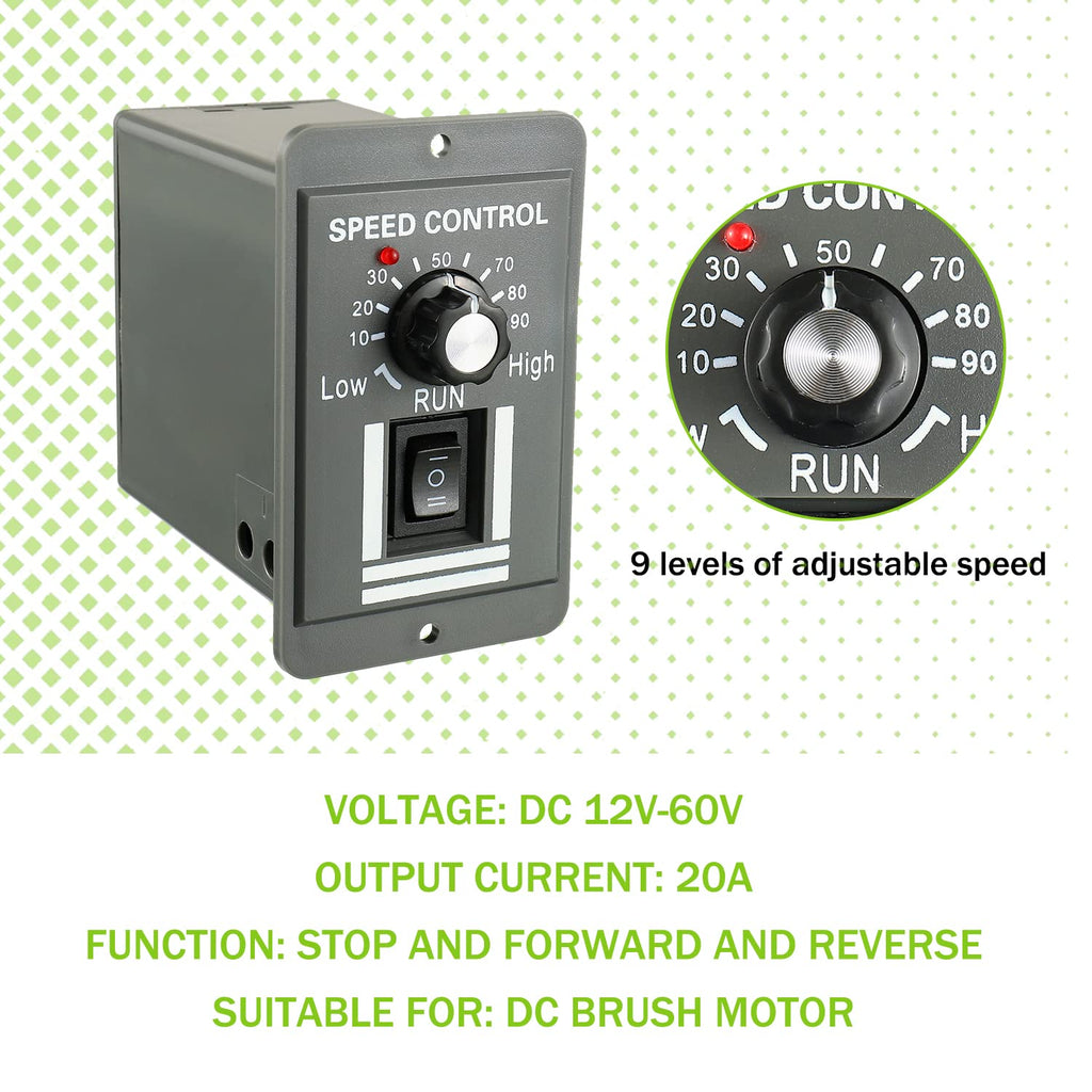 EPLZON DC 12-60V Motor Speed Controller 20A Adjustable PWM Controller Switch Forward/Reverse Electric Motor Speed Regulator Suitable for DC Brush Motor