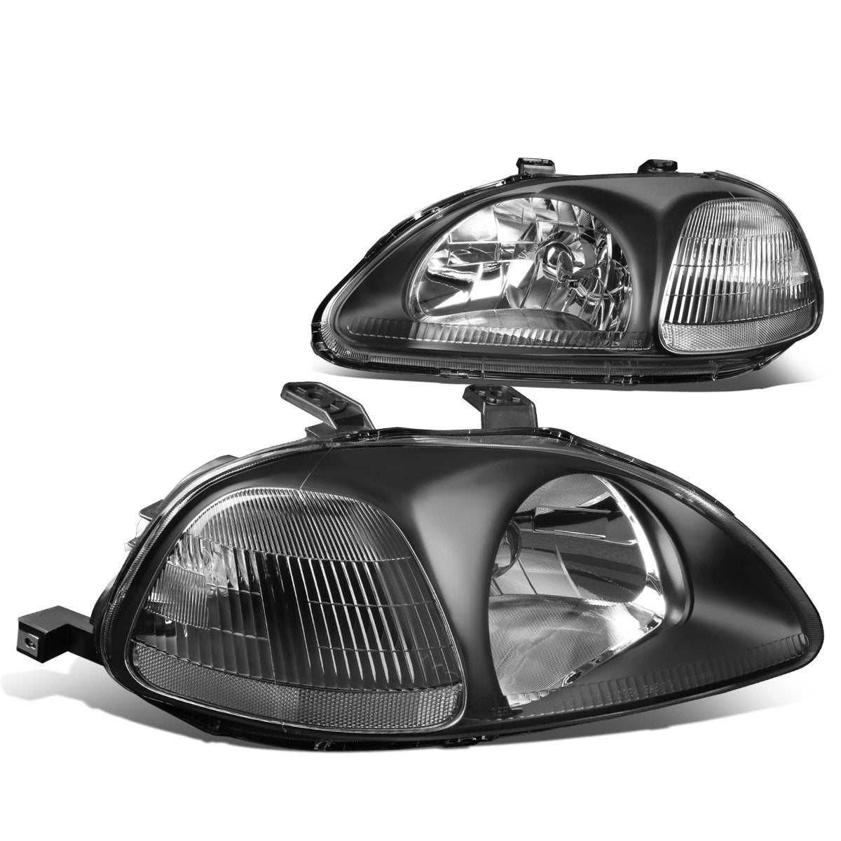 Pair Headlight Assembly Compatible With 1996-1998 Honda Civic, Black/Clear, HL-OH-HC96-BK-CL1