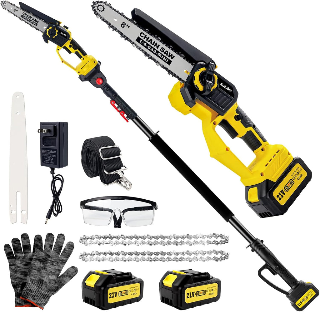 Brushless 2-IN-1 Cordless Pole Saw & Mini Chainsaw, 8 Inch Max Reach 16 Ft | 2× 21V 4.0Ah Battery, Multi-Angle
