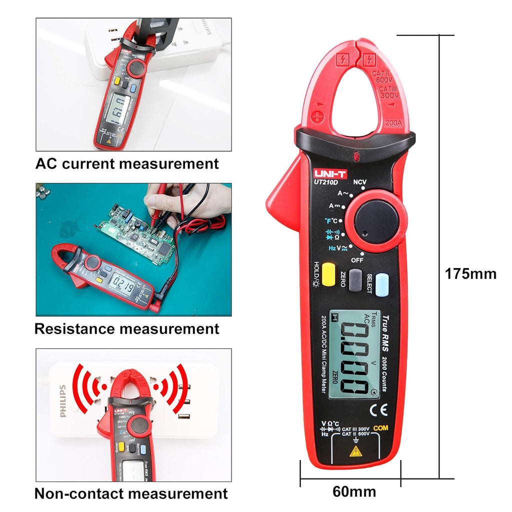 UNI-T UT210D Digital Clamp Meter AC/DC Current Voltage Resistance Capacitance Multimeter