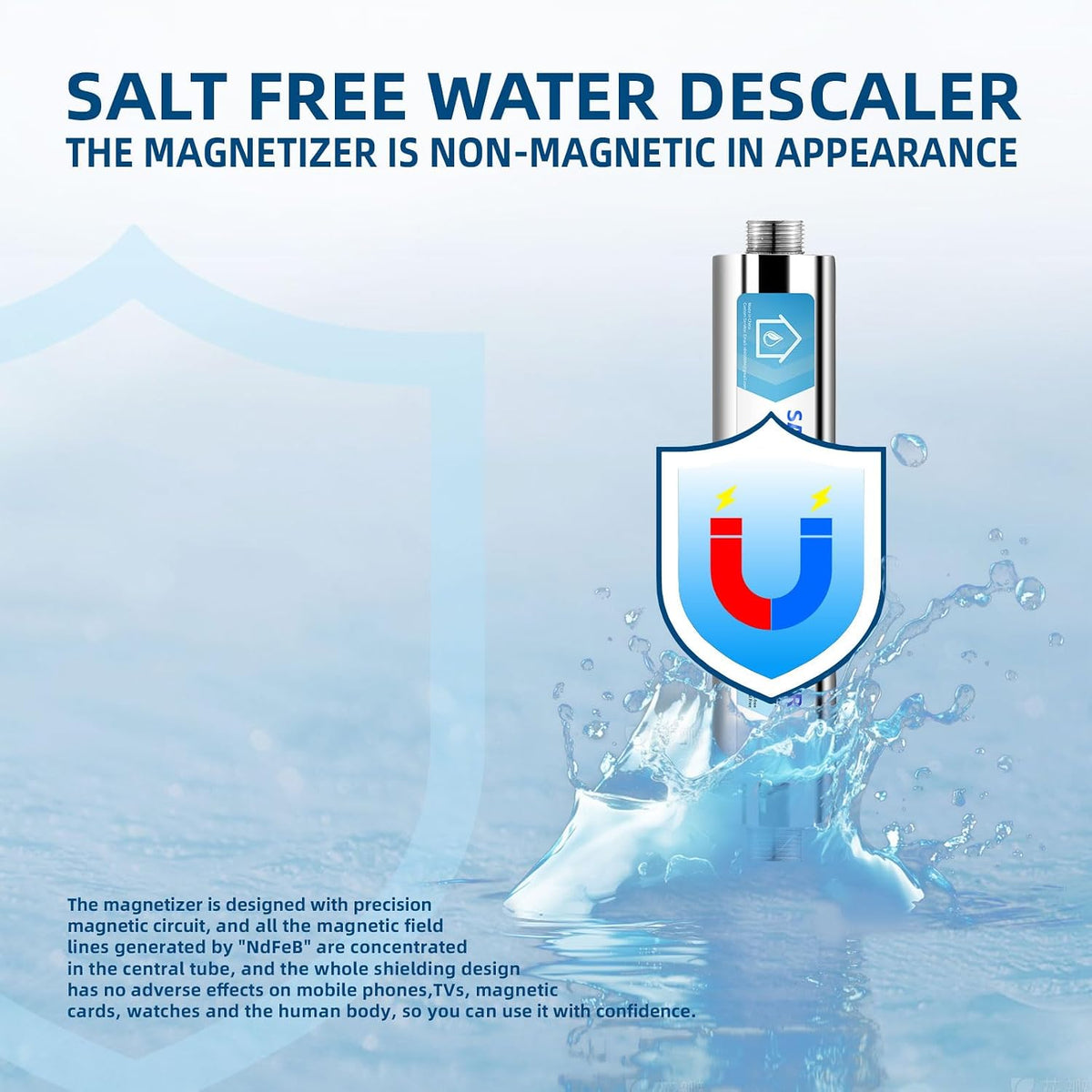 Salt-Free Water Descaler Whole House, Scale Water Softener System, ¾-Inch NPT Water Heater Descaler, Prevent Scale