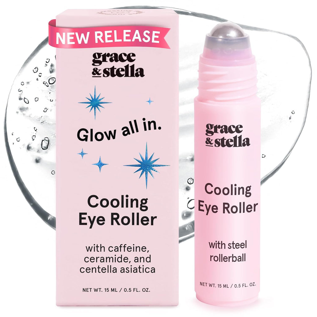 Under Eye Brightener with Cooling Metal Rollerball | Centella Asiatica & Caffeine Eye Serum for Puffy Eyes - Travel