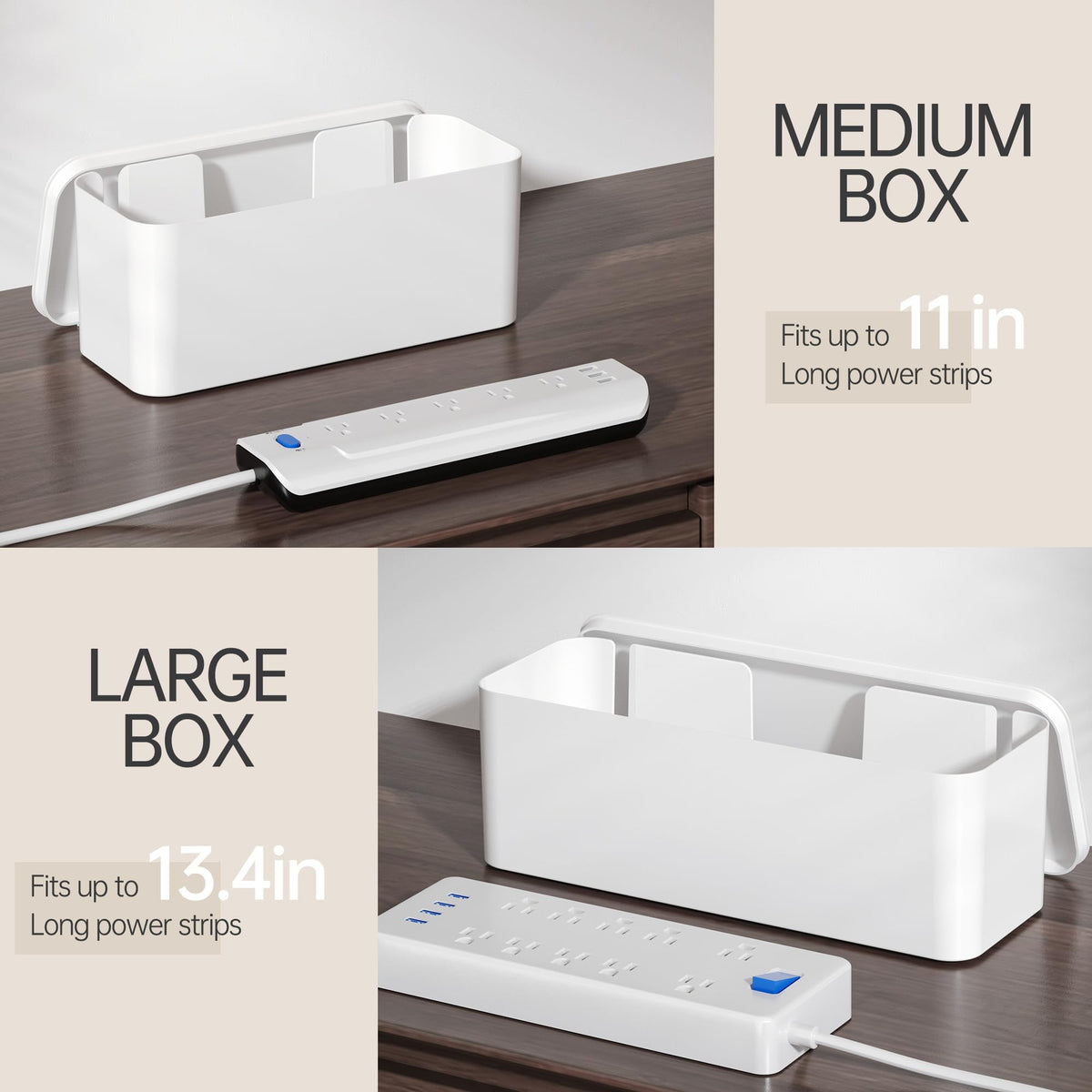YECAYE Cable Management Box, White, XL+M, 2 Pack