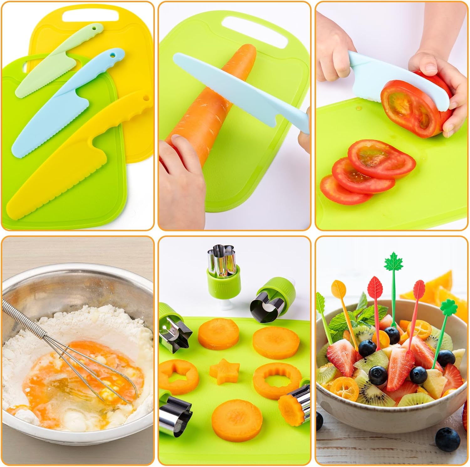 52 PCS Kids Cooking Sets, Montessori Pretend Play Kitchen Toys for Real Cooking Baking, Toddler Knife Set with Chef