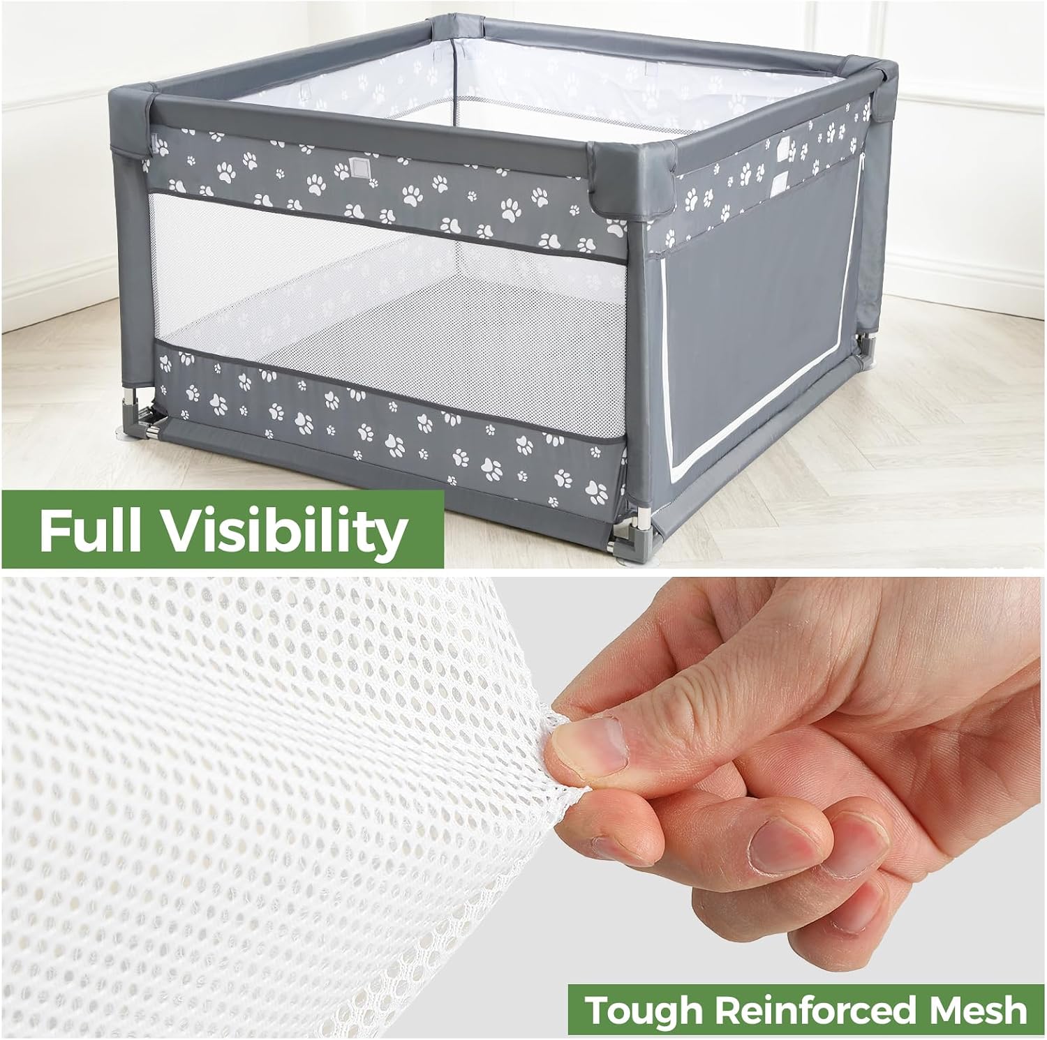 Dog Playpen Oxford Fabric Dog Fence,42x42x26 Inches,Steel Pipe,Breathable Mesh,Zipper Gate,Portable Indoor Outdoor