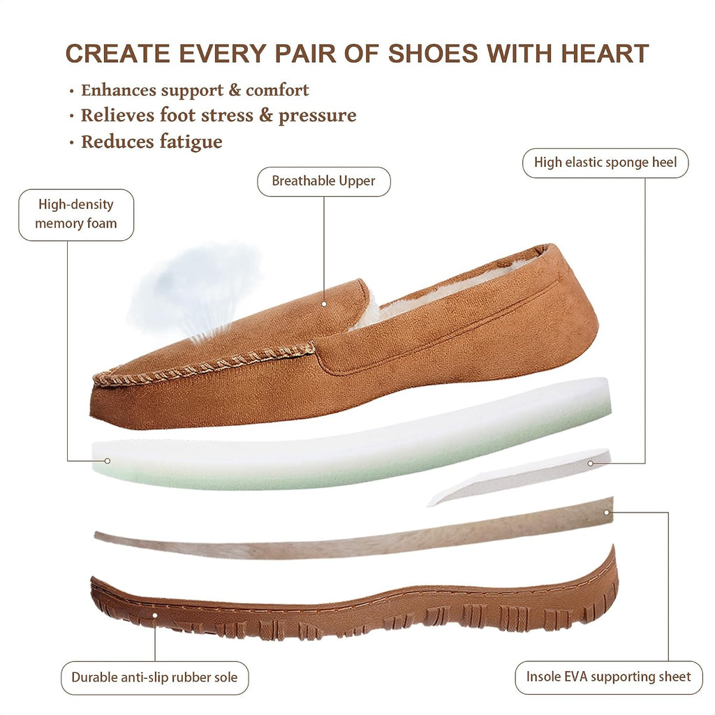 Men's Slippers Indoor Outdoor Warm Soft Plush Memory Foam House Slippers for Men Comfortable Bedroom Moccasin Slipper