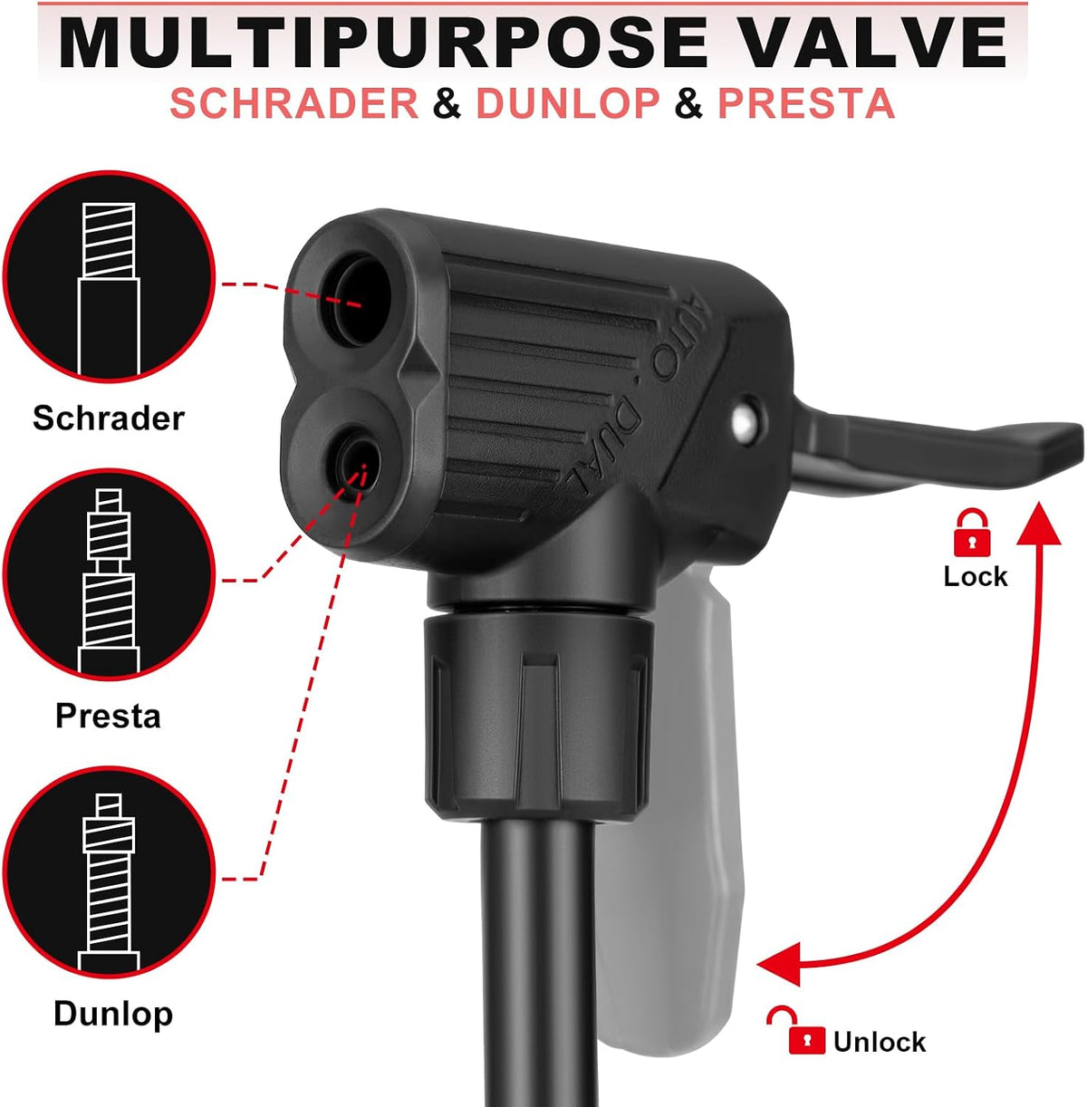 Bicycle Pump Durable Bike Floor Pump with Auto Dual Valve