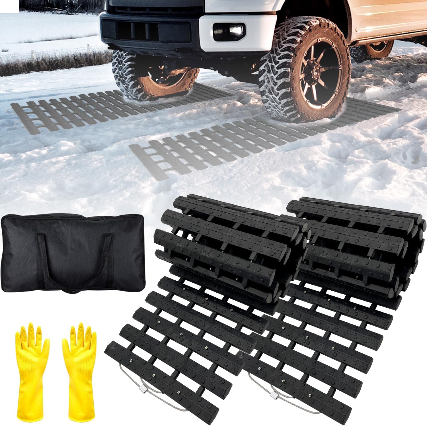 Portable Vehicle Recovery Traction Mat Tracks for Car/Truck in Mud, Snow, Ice，Sand Emergency Strong Grasping Strength